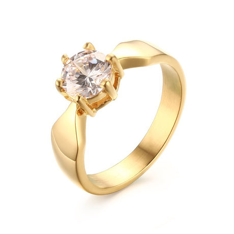 Women's Titanium Steel Claw-Set Single Zircon Ring