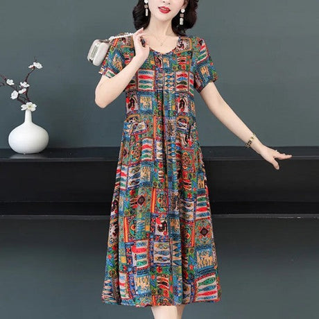 Women Casual Dress - Printed Dress Casual Vintage Elegant Floral Dresses For Woman - Multicolor