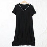 3Pcs Solid Color Pajama Set - V Neck Half Sleeves Short Trouser Shirt With Long Shirt Sleepwear For Women Nightwear - Black