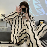 2Pcs Traditional Pajama Set - Solid Color Round Collar Neck Full Sleeves With Trouser Sleepwear For Women Nightwear - White Black