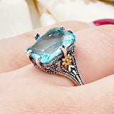 Sapphire-blue Topaz Ring With Gold Plating