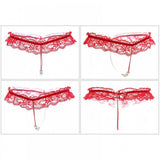 Hot Lingerie Lace Women G-String Low Waist Pearl Thongs - Red - Shop N Save