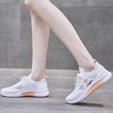 Mesh Lace-Up Sneakers for Women Lightweight Breathable Non-Slip Soft And Comfortable Shoes For Walking Running Jogging Exercise Gym and Outdoor Office Casual Shoes - White