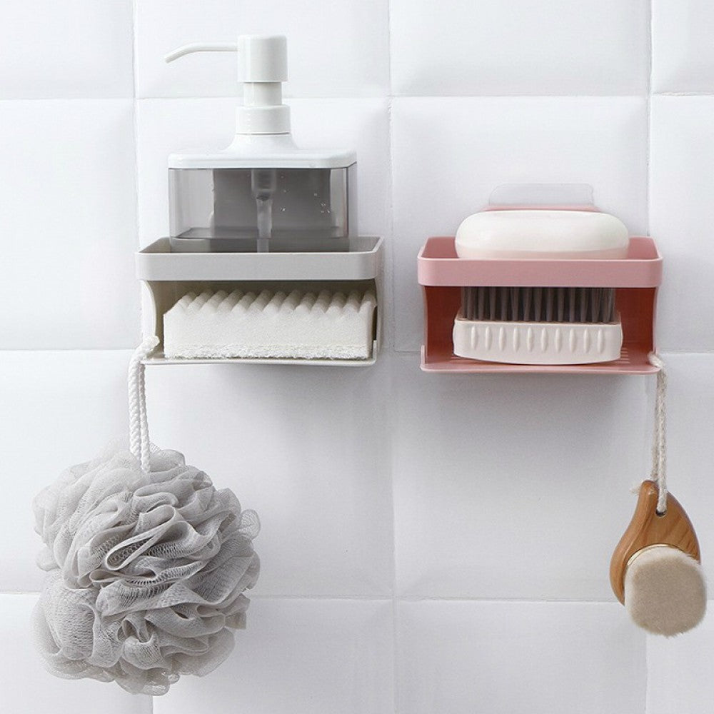 Double-layer Soap Rack Traceless Viscose Bathroom - Solid Pink