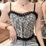 Flower Lace Stitching Zipper Camisole Design Top - Black - Shop N Save