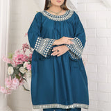 2 Piece Kurti Salwar Embroidery Set - Pure Cotton Collection Stylish Solid Color Light Weight Cotton Fabric Suit Top Bottom Salwar Kameez Indian Pakistani Embroidered Suit For Event Party Outdoor Dress - Dark Blue - Shop N Save