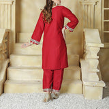 2 Piece Kurti Salwar Embroidery Set - Pure Cotton Collection Stylish Solid Color Light Weight Cotton Fabric Suit Top Bottom Salwar Kameez Indian Pakistani Embroidered Suit For Event Party Outdoor Dress - Maroon - Shop N Save