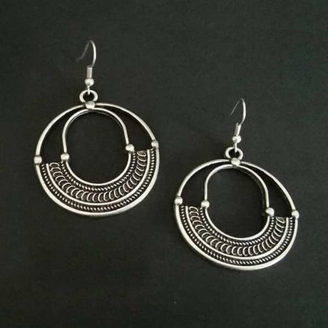 Geometric Round Hollow Antique Silver Earrings European And American Personalized Trending Earrings