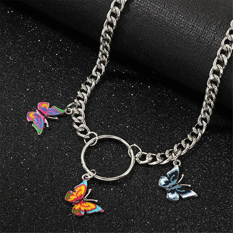 Boho Silver Choker: Punk Collar with Butterfly Pendant - Shop N Save