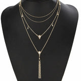Bohemia Tassel &amp; Geometric Necklace: Multilayer Water Drop Choker for Women - Shop N Save