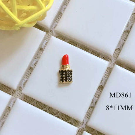 5-piece Alloy Nail Art Accessories Set Ring, Perfume Bottle, Lipstick, And Handbag Series