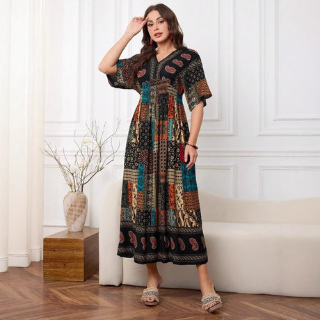 Womens Casual Modest Floral-print Dress