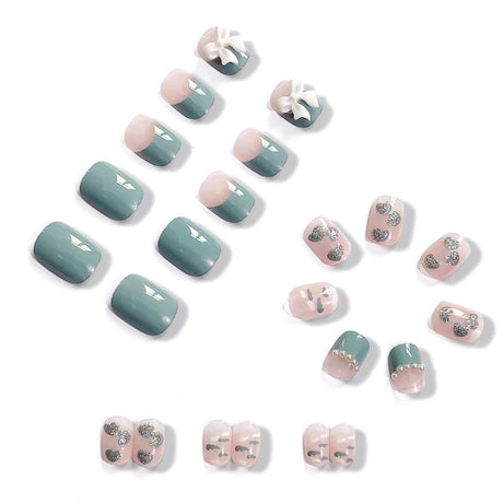 24Pcs Sky Blue Cloud Acrylic Nails: Short, Heart Decal Press-On - Shop N Save