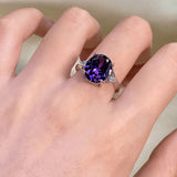 Large Carat Deep Purple Cubic Zirconia Ring, Retro Filigree Cocktail Ring, Elegant Bridal Jewelry For Her