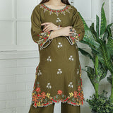 2 Piece Kurti Salwar Embroidery Set - Pure Cotton Collection Stylish Solid Color Light Weight Cotton Fabric Suit Top Bottom Salwar Kameez Indian Pakistani Embroidered Suit For Event Party Outdoor Dress - Dark Green - Shop N Save