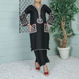 2 Piece Kurti Salwar Embroidery Set - Pure Cotton Collection Stylish Solid Color Light Weight Cotton Fabric Suit Top Bottom Salwar Kameez Indian Pakistani Embroidered Suit For Event Party Outdoor Dress - Black - Shop N Save