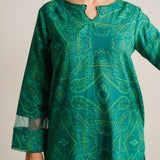 2 Piece Digital Print Kurti Salwar Set - Pure Cotton Collection Stylish Light Weight Cotton Fabric Suit Top Bottom Salwar Kameez Indian Pakistani Printed Suit For Casual Outdoor Dress - Dark Green - Shop N Save
