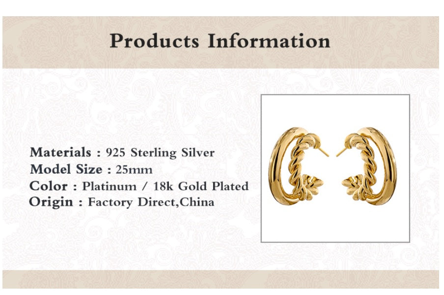 S925 Special-interest Design Simple Hemp Rope Double C Asymmetric Trending Earrings Ear Clip