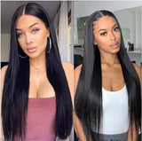 Straight European-American Black Wig - Medium