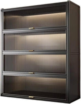 Metal Acrylic Showcase Cabinet – 4-Tier Display Storage Organizer with Sliding Doors, Sturdy Metal Frame, and Transparent Acrylic Panels, 144cm Height, Ideal for Home or Office