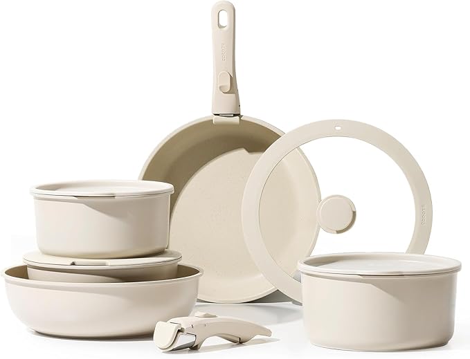 Collins 11pcs Pots and Pans Set, Nonstick Cookware Set Detachable Handle, Induction Kitchen Cookware Sets Non Stick with Removable Handle, RV Cookware Set