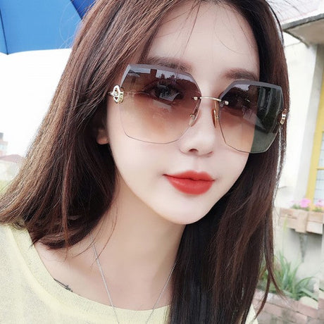 Woman Frameless Gradient Sunglasses - Khaki - Shop N Save