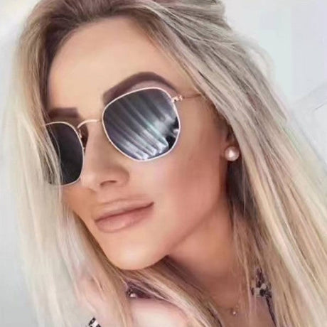 Woman Metal Polygonal Sunglasses - Gray Gold - Shop N Save