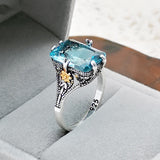 Sapphire-blue Topaz Ring With Gold Plating