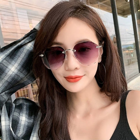 Girls Rimless Fashion Gradient Sunglasses - Gray - Shop N Save