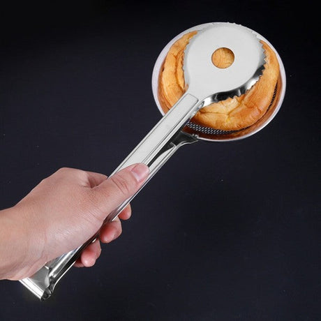 2 in 1 Stainless Steel Fry Oil Filter Clip Spoon - Silver