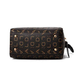 Wine Red Letter Print Handbag: Stylish, Zip Closure, Office-Fashion Fusion