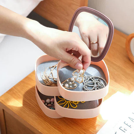 Jewelry Organizer Storage Box With Mirror - Pink - Shop N Save
