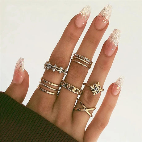 Vintage 10Pcs Gold Ring Set: Boho Geometric Fashion Jewelry - Shop N Save