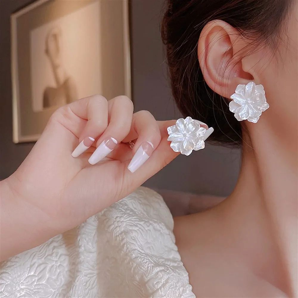 Bheema White Flower Ear Studs: Women's Party Fashion Accessories - Shop N Save