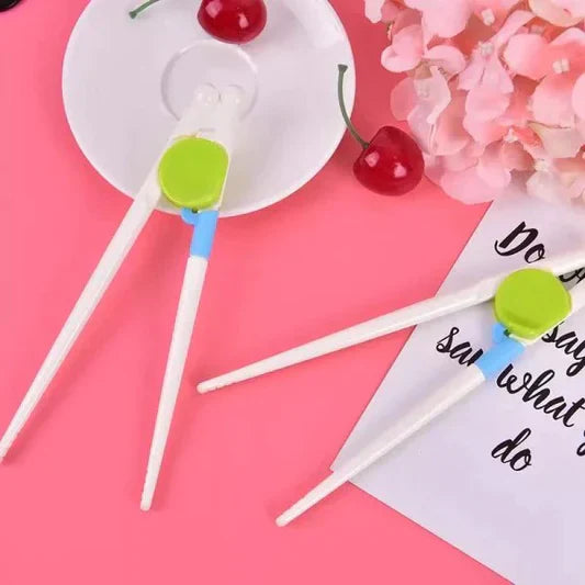 A Pair Of Kids Auxiliary Chopsticks - White Pink - Shop N Save