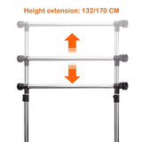 Silver Stainless Steel Telescopic Garment Rack with Wheels Portable Clothes Organizer for Easy Storage and Organization - Shop N Save