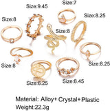 Gold Snake Ring Set - Boho Rhinestone Stackable Vintage Rings - Shop N Save
