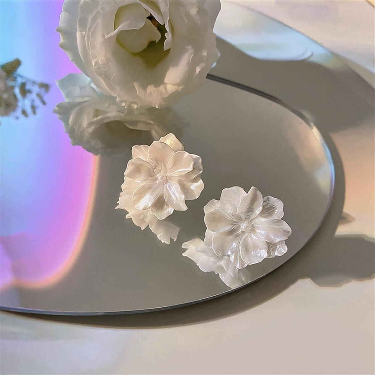 Bheema White Flower Ear Studs: Women's Party Fashion Accessories - Shop N Save