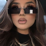 Frameless Slim Lens Personality Square Sunglasses - Dark Brown