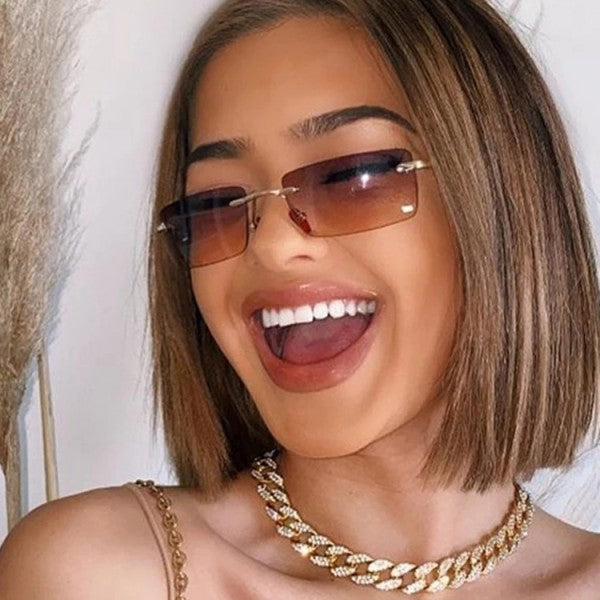 Metal Leg Vintage Rimless Sun Glasses - Brown - Shop N Save