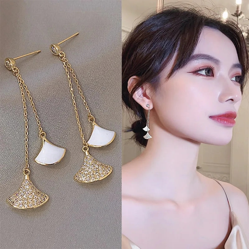 French-Inspired Tassel Earrings: Crystal Fan Design for Women - Shop N Save