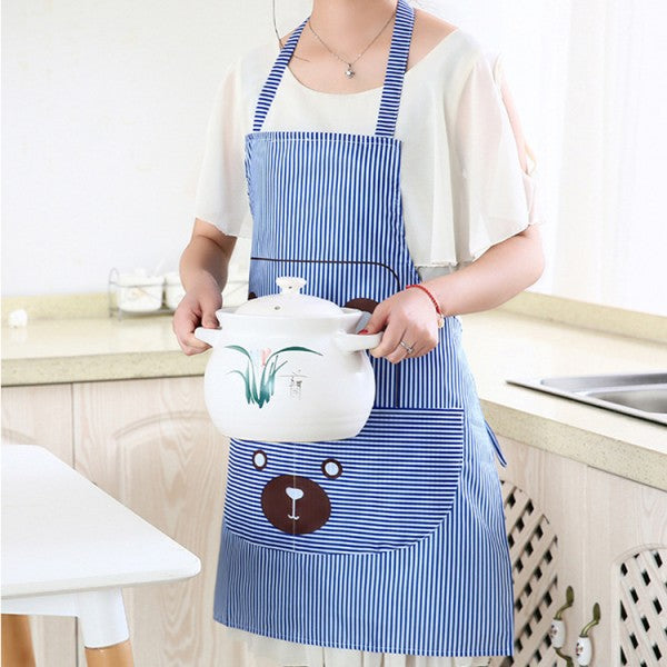 Fashionable Bear Print Hanging Apron - Blue - Much My