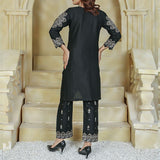 2 Piece Kurti Salwar Embroidery Set - Pure Cotton Collection Stylish Solid Color Light Weight Cotton Fabric Suit Top Bottom Salwar Kameez Indian Pakistani Embroidered Suit For Event Party Outdoor Dress - Black - Shop N Save
