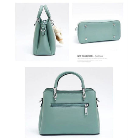 Green Stylish Handbag: Cute Pendant, Double Handles, Fashionable Charm