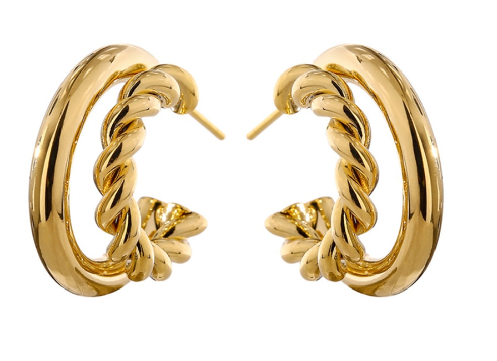 S925 Special-interest Design Simple Hemp Rope Double C Asymmetric Trending Earrings Ear Clip