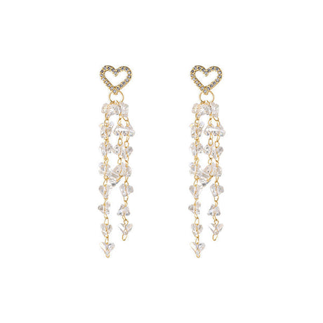 Heart Crystal Studs: Tassel Accents, Chic Elegance for Women - Shop N Save