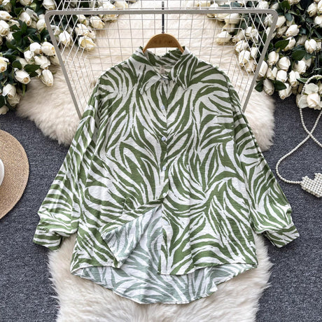 Retro French-style Printed Womens Autumn Loose Slimming Top