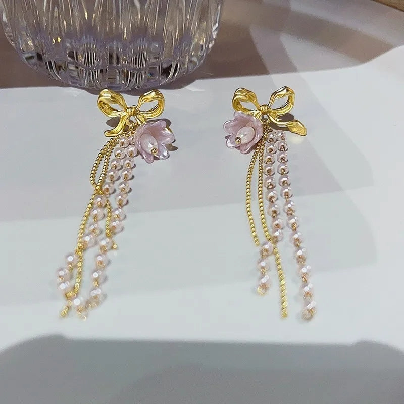 Purple Flower Drop Earrings: 2023 Fashion, Tassels, Pearl Accents