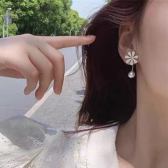 Daisy Flower Pearl Earrings &amp; French Barrette Set - Fashion Accessories - Shop N Save