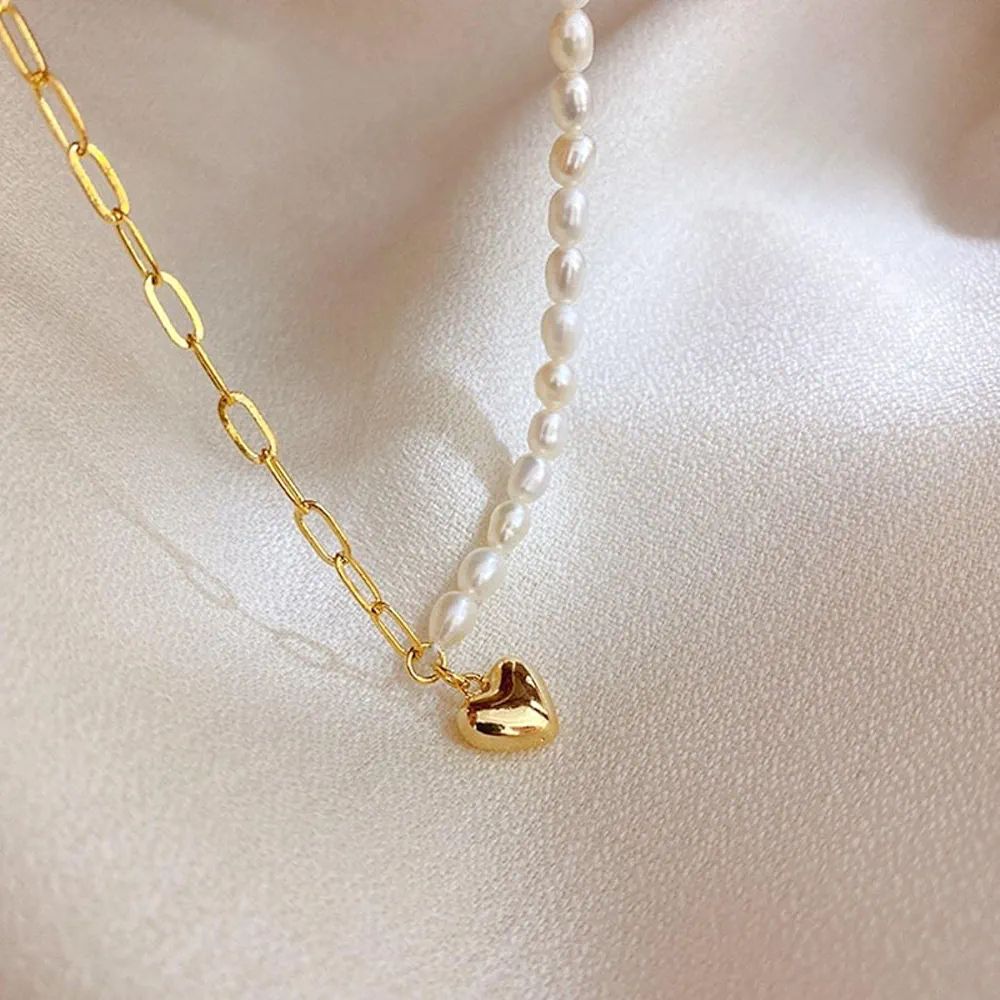 Golden Silver Love Pearl Necklace: Elegant Boutique Pendant - Shop N Save